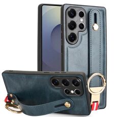 Per Samsung Galaxy S25 Ultra 5G Custodia per telefono con cinturino in pelle (blu)