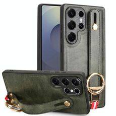 Per Samsung Galaxy S25 Ultra 5G Custodia per telefono con cinturino in pelle (verde)