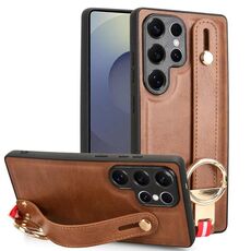 Per Samsung Galaxy S25 Ultra 5G Custodia per telefono con cinturino in pelle (marrone)
