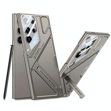 Per Samsung Galaxy S25 Ultra 5G GKK Mech Style Custodia per telefono con supporto pieghevole ultrasottile, penna non inclusa (grigio titanio)