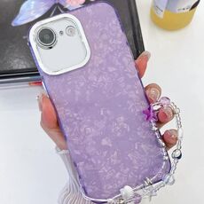 Per iPhone 16e placcatura glitter texture catena cinturino custodia per telefono in TPU con pellicola per lenti (modello a conchiglia viola)