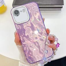 Per iPhone 16e placcatura glitter texture catena cinturino custodia per telefono in TPU con pellicola per lenti (rughe viola)