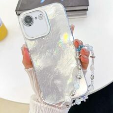 Per iPhone 16e placcatura glitter texture catena cinturino custodia per telefono in TPU con pellicola per lenti (texture in stagnola bianca)