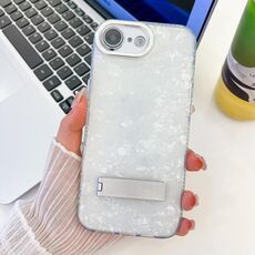 Per iPhone 16e placcatura glitter texture pieghevole supporto TPU custodia per telefono con pellicola per lenti (modello a conchiglia bianca)