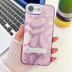 Per iPhone 16e placcatura glitter texture pieghevole supporto TPU custodia per telefono con pellicola per lenti (piume viola)