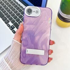 Per iPhone 16e placcatura glitter texture pieghevole supporto TPU custodia per telefono con pellicola per lenti (filato di piume viola)