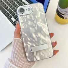 Per iPhone 16e placcatura glitter texture pieghevole supporto TPU custodia per telefono con pellicola per lenti (rughe bianche)