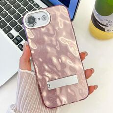 Per iPhone 16e placcatura glitter texture pieghevole supporto TPU custodia per telefono con pellicola per lenti (grinze rosa)