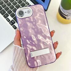 Per iPhone 16e placcatura glitter texture pieghevole supporto TPU custodia per telefono con pellicola per lenti (rughe viola)