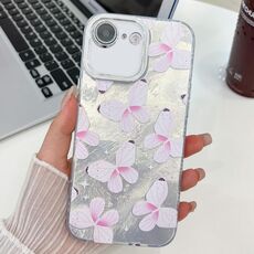 Per iPhone 16e Custodia per telefono in TPU con texture a farfalla e pellicola per lenti glitterate (farfalle rosa HU5)