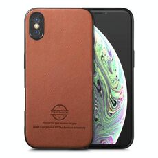 Per iPhone X / XS Custodia per telefono in pelle con retro in tessuto Twill (marrone)