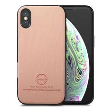Per iPhone X / XS Custodia per telefono in pelle con retro in tessuto Twill (rosa)