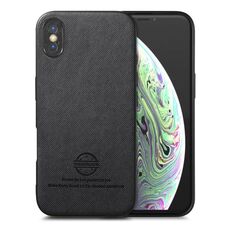 Per iPhone X / XS Custodia per telefono in pelle con retro in tessuto Twill (nero)
