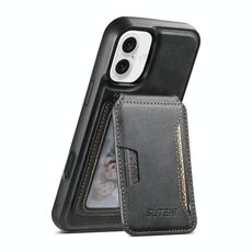 Per iPhone 16 Plus Suteni M3 Card Bag MagSafe Custodia per telefono in pelle di vacchetta (nero)