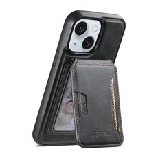 Per iPhone 15 Plus Suteni M3 Card Bag MagSafe Custodia per telefono in pelle di vacchetta (nero)