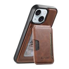 Per iPhone 15 Plus Suteni M3 Card Bag MagSafe Custodia per telefono in pelle di vacchetta (marrone)