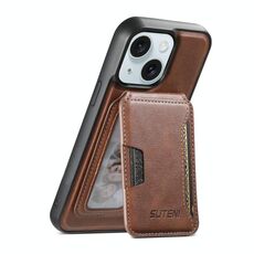Per iPhone 15 Suteni M3 Card Bag MagSafe Custodia per telefono in pelle di vacchetta (marrone)