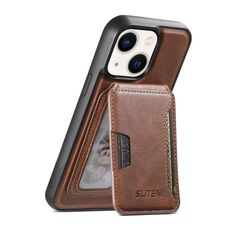 Per iPhone 14 Plus Suteni M3 Card Bag MagSafe Custodia per telefono in pelle di vacchetta (marrone)