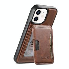 Per iPhone 12 Suteni M3 Card Bag MagSafe Custodia per telefono in pelle di vacchetta (marrone)