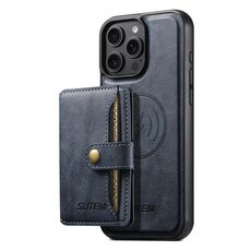 Per iPhone 16 Pro Suteni M4 Custodia per carte magnetiche MagSafe in pelle per telefono (blu)