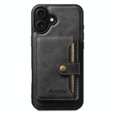 Per iPhone 16 Plus Suteni M4 Custodia per carte magnetiche MagSafe in pelle per telefono (nero)
