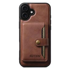 Per iPhone 16 Plus Suteni M4 Custodia per carte magnetiche MagSafe in pelle per telefono (marrone)