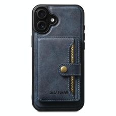 Per iPhone 16 Plus Suteni M4 Custodia per carte magnetiche MagSafe in pelle per telefono (blu)
