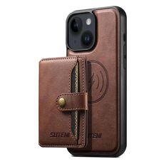 Per iPhone 15 Plus Suteni M4 Custodia per carte magnetiche MagSafe in pelle per telefono (marrone)
