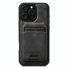 Per iPhone 16 Pro Suteni M5 Custodia per carte magnetiche MagSafe in pelle per telefono (nero)