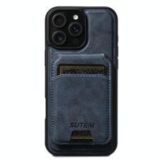 Per iPhone 16 Pro Suteni M5 Custodia per carte magnetiche MagSafe in pelle per telefono (blu)