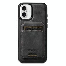 Per iPhone 16 Plus Suteni M5 Custodia per carte magnetiche MagSafe in pelle per telefono (nero)