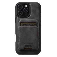 Per iPhone 15 Pro Max Suteni M5 Custodia per carte magnetiche MagSafe in pelle per telefono (nero)