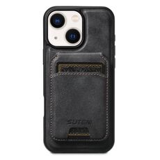 Per iPhone 14 Plus Suteni M5 Custodia per carte magnetiche MagSafe in pelle per telefono (nero)