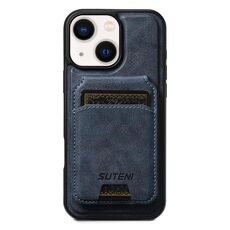Per iPhone 14 Plus Suteni M5 Custodia per carte magnetiche MagSafe in pelle per telefono (blu)