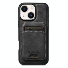 Per iPhone 13 Suteni M5 Custodia per carte magnetiche MagSafe in pelle per telefono (nero)