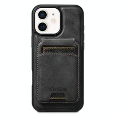 Per iPhone 12 Suteni M5 Custodia per carte magnetiche MagSafe in pelle per telefono (nero)