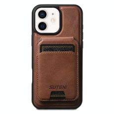 Per iPhone 12 Suteni M5 Custodia per carte magnetiche MagSafe in pelle per telefono (marrone)