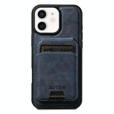 Per iPhone 12 Suteni M5 Custodia per carte magnetiche MagSafe in pelle per telefono (blu)