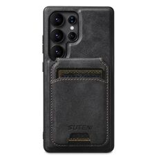 Per Samsung Galaxy S22 Ultra 5G Suteni M5 Custodia per carte magnetiche MagSafe in pelle per telefono (nero)