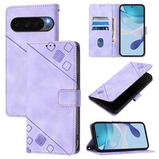 Per Google Pixel 10 Pro XL 5G Custodia per telefono in pelle goffrata effetto pelle globale (viola chiaro)
