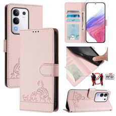 Per vivo Y29 4G Global Cat Rat Embossed Pattern RFID Custodia in pelle per telefono con cordino (rosa)