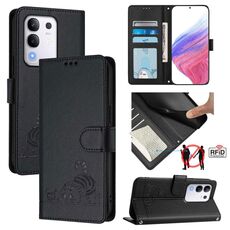 Per vivo Y29 4G Global Cat Rat Embossed Pattern RFID Custodia in pelle per telefono con cordino (nero)