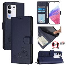 Per vivo Y29 4G Global Cat Rat Embossed Pattern RFID Custodia in pelle per telefono con cordino (blu)