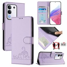 Per vivo Y29 4G Global Cat Rat Embossed Pattern RFID Custodia in pelle per telefono con cordino (viola)
