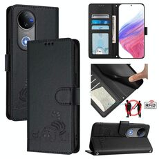 Per vivo V50 5G Global Cat Rat Embossed Pattern RFID Custodia in pelle per telefono con cordino (nero)