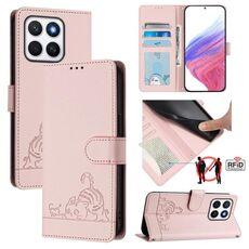 Per Honor X8c 4G Global Cat Rat Embossed Pattern RFID Custodia in pelle per telefono con cordino (rosa)