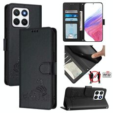 Per Honor X8c 4G Global Cat Rat Embossed Pattern RFID Custodia in pelle per telefono con cordino (nero)