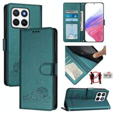 Per Honor X8c 4G Global Cat Rat Embossed Pattern RFID Custodia in pelle per telefono con cordino (verde pavone)
