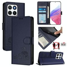 Per Honor X8c 4G Global Cat Rat Embossed Pattern RFID Custodia in pelle per telefono con cordino (blu)