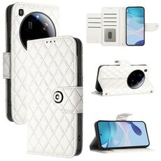 Per Xiaomi 15 Ultra Rhombic Texture Flip Custodia in pelle per telefono con cordino (bianco)